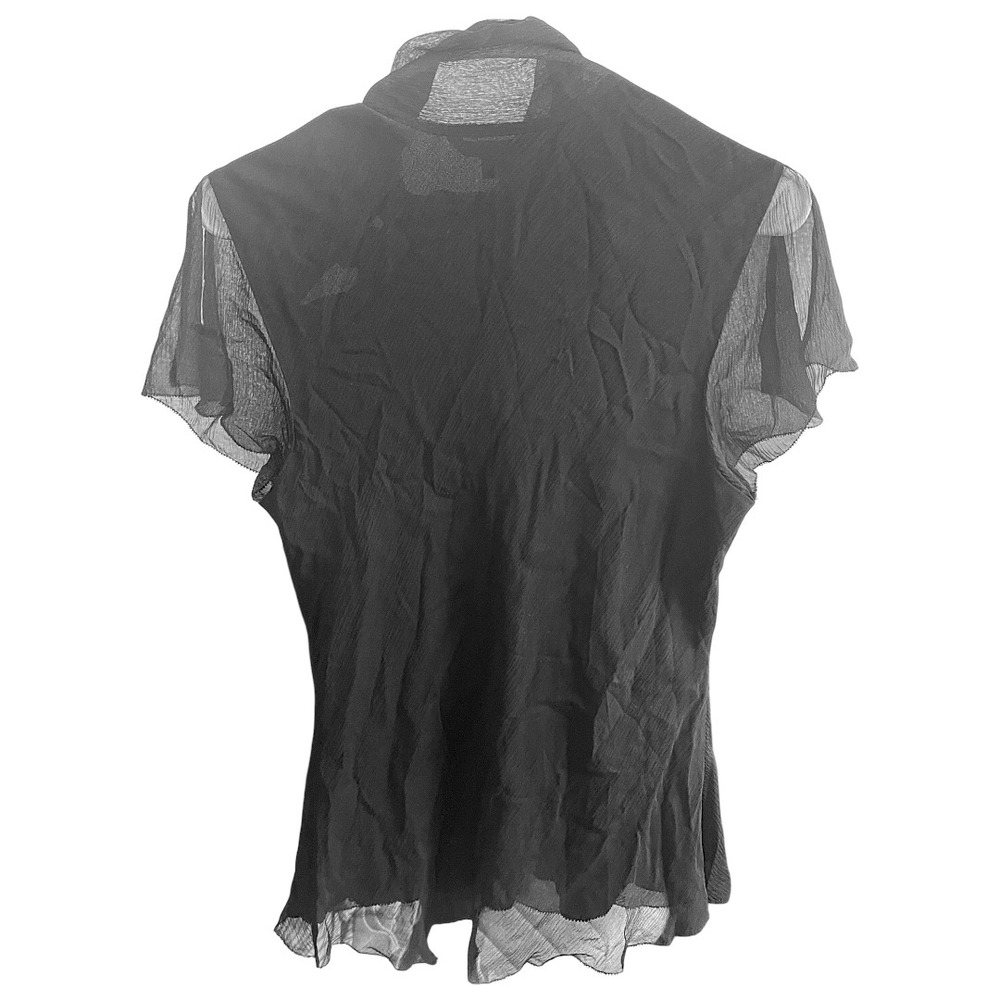 Banana Republic Black Silk‎ Tie Neck Short Sleeve Shirt L - Picture 6 of 7